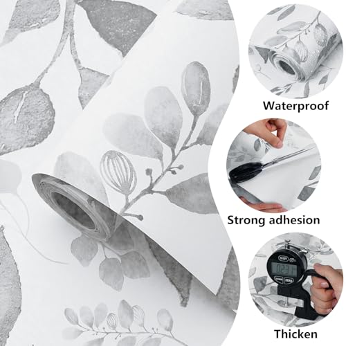 Gray Breezy Leaves Peel and Stick Wallpaper 17.7¡± x 118¡± Neutral Watercolor Floral Leaf Contact Paper Self-Adhesive Vinyl for Drawer Cabinets Furniture Accent Walls