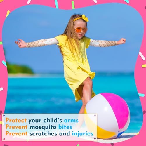 Kids Arm Sleeves 12 Pairs - Soft Colors for Ages 8-10 - Ice Cream Design