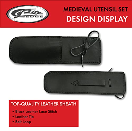 SZCO Medieval Feasting Utensil Set 3-Piece Hand-Forged Cutlery with Leather Pouch