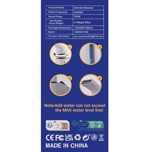 Blesgam Steamer for Clothes 700W, Fast Heat-up in 40S, Clothes Steamer with 120ML Water Tank, 25g/min Strong Penetrating Steam, Handheld Steamer Iron for Travel and Home(GY169)