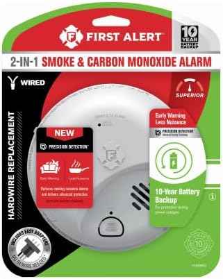 First Alert Hardwired Smoke & CO Detector with 10-Year Battery Backup - Ionization Safety