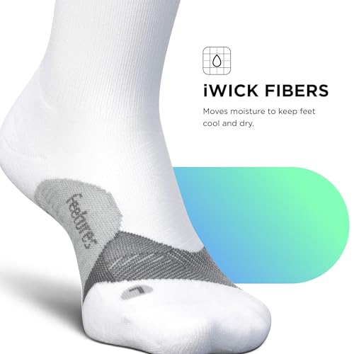 Feetures Elite Light Cushion Mini Crew Sock - Large, White, 1 Pair