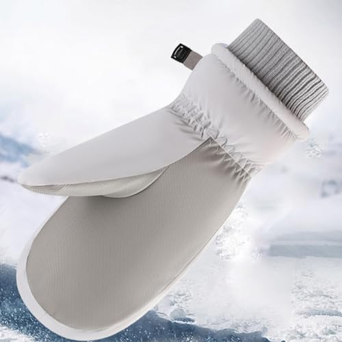 Winter Ski Mittens - Waterproof Windproof Snow Gloves - Light Gray