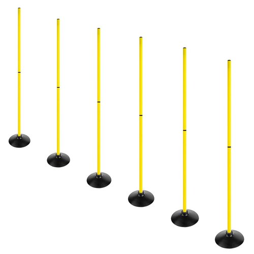 ASENVER 6FT Soccer Agility Poles with Rubber Base Detachable Speed Agility Stick Slalom Speed Training Pole Set for Sports (Pack of 6, Yellow)