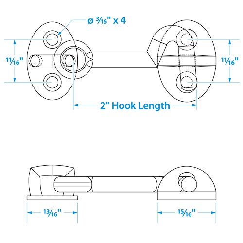 2-Inch Chrome-Plated Cast Brass Door Hook - General Purpose