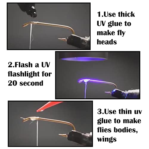 EUPHENG UV Resin Fly Tying Kit with 3+395nm Pen Light Set - Thick, Thin & Flex 20ml