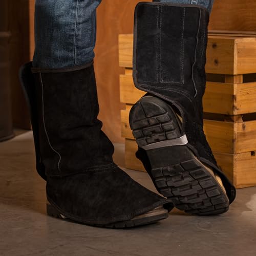 LeaSeek Leather Welding Spats - Flame and Abrasion Resistant Welding Boot Covers - Full Coverage Shoes Protectors -Adjustable Welding Gaiters