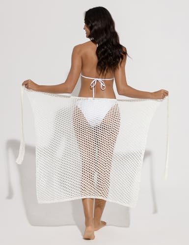 Women's Crochet Sarong Cover Up Skirt - Small-Medium, White