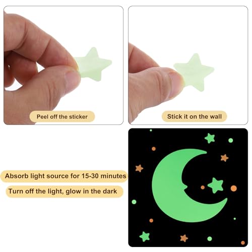 uxcell Glow in The Dark Dot Stickers, Glow Dot Wall Decals, Glowing Dot Decal Decoration for Ceiling and Wall, 522 Dots in 3 Sizes, Fluorescent Green