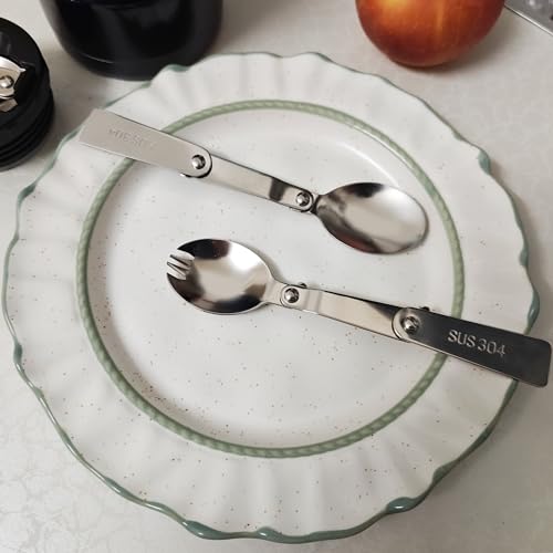 Foldable Stainless Steel Spoon and Fork Set - Portable for Food Jars
