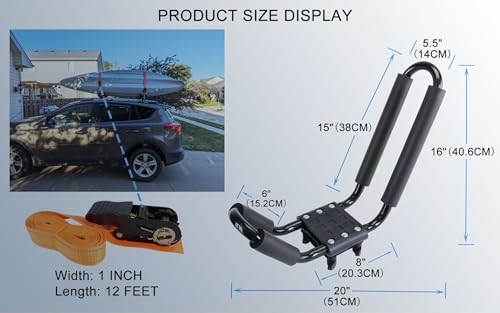 Heavy Duty J-Bar Kayak Roof Rack Carrier - 2 Pairs with Straps