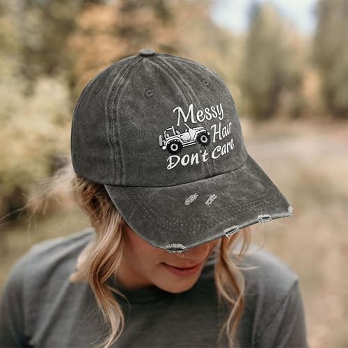 Messy Hair Don't Care Trucker Cap for Women - White Embroidery