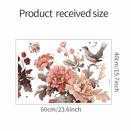 Peony Magpie Flower Wall Stickers, sacinora Chinese Style Floral Art Wall Decals Removable Vinyl Peel and Stick for Living Room Bedroom Nursery Decorations