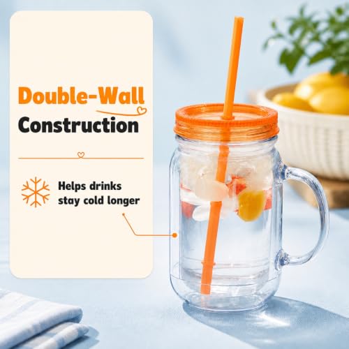 Zephyr Canyon 20 oz Insulated Mason Jars with Handles, Lids & Straws – Set of 4