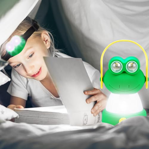 VIHOSE 2 Set Kids LED Camping Lantern and Headlamp 4 Pcs Animal Themed Camping Equipment Nightlight Battery Powered Night Light for Emergency Hurricane Lightweight Tent Lamp for Children