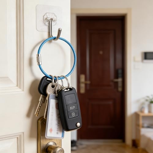 16-Piece Stainless Steel Wire Key Rings - 6-Inch Coated Cable Loops