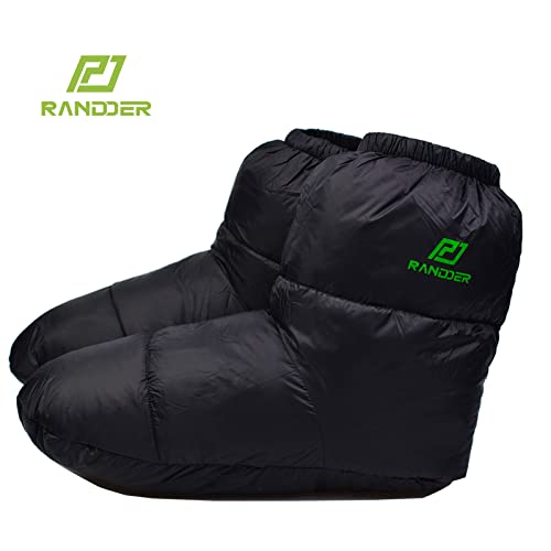 RANDDER Black Large Down Booties Warm Socks for Men & Women - Ultralight Camping Slippers