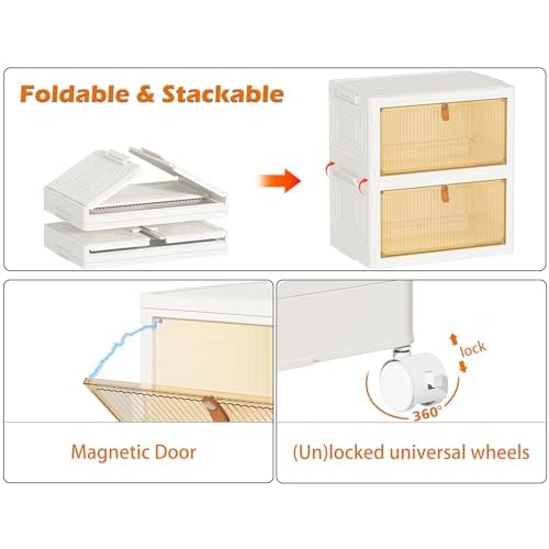 Closet Organizers and Storage 93Qt 3 Pack Closet Organizer Boxes for Clothes Stackable Storage Bins Foldable Storage Box for Clothes/Office Supplies/Snacks(31Qt X 3)