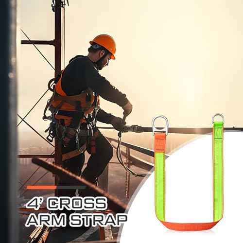 2 Pcs Safety Strap Fall Protection 4' Cross Arm Strap Anchor Fall Protection Pass through with Large and Small D-Ring for Anchorage Sling Compliant Arrest System Lanyard