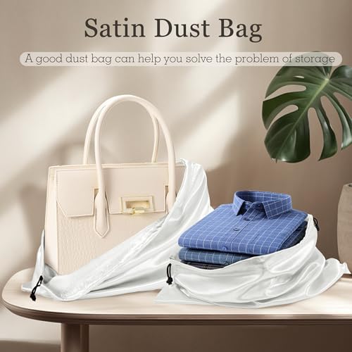 Drawstring Satin Dust Bags 3 Pack - White 19.6 x 15.7 in