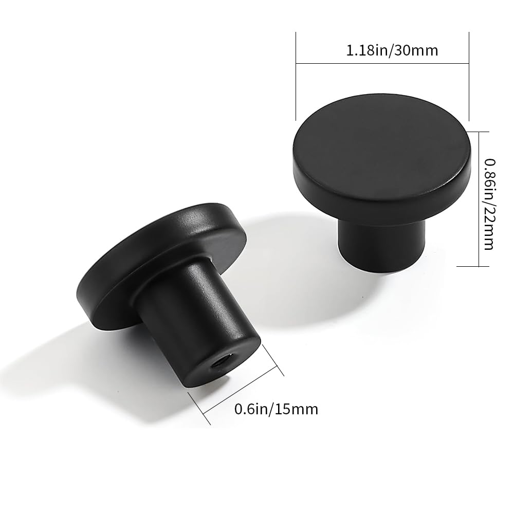 CABDM 18 Packs of 1-1/5-inch Matte Black Drawers and Cabinet knobs, Round pulls, Suitable for bathrooms, Closets, Kitchens and Dressing Tables