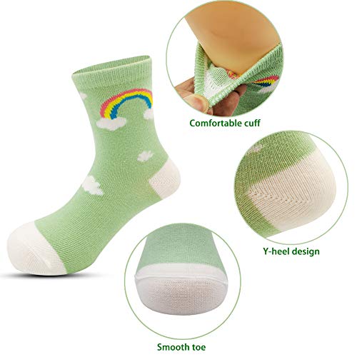 Zumou Toddler Girls Rainbow Cotton Crew Socks 5-7 Years 10 Pack
