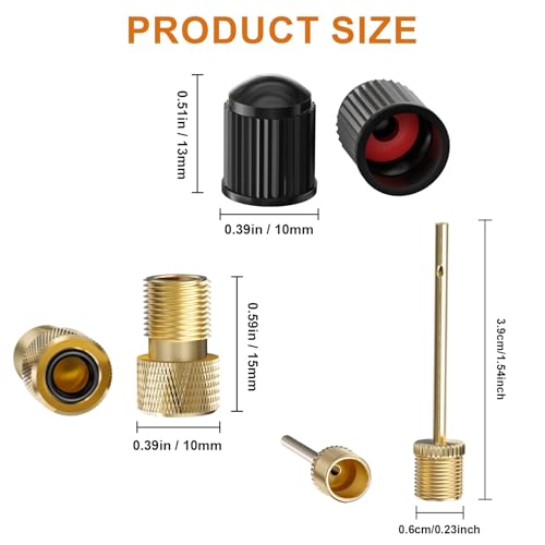 18-Piece Presta to Schrader Valve Adapter Kit with Pump Needles and Caps