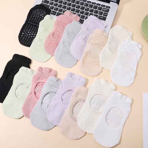 Non-Slip Yoga Socks for Women - 4 Pairs in Beige, Black, Pink, Light Purple