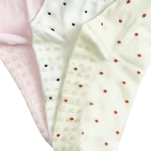 Non-Slip Women's Pilates Grip Socks - Polka Dot Heart - Yellow - 1 Pair