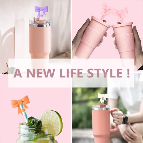 12 Pcs 8mm Bow Silicone Straw Covers for Stanley Tumblers Reusable Straw Tips & Lids