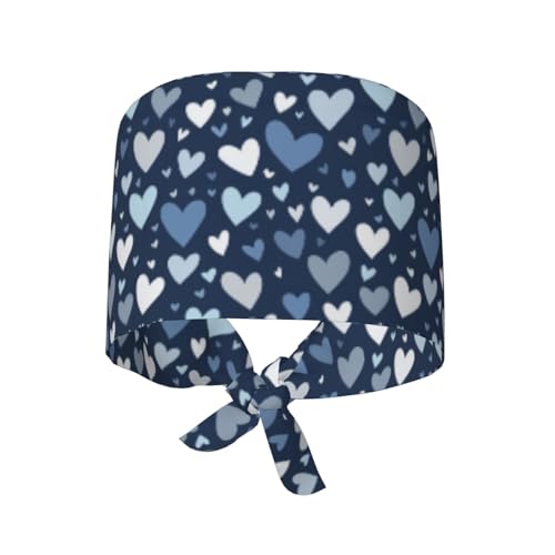 SHBYYGR Working Cap Scrub Cap with Sweatband – Adjustable Nurse Doctor Hat, Navy Heart Variation