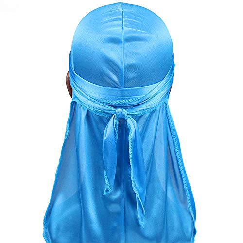 Men's Silk Durag with Long Straps - Lake Blue Headwear