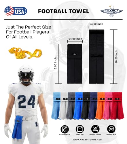 Football Towel with Hook & Loop Fastener - Black | QB Towel for Sweat Absorption