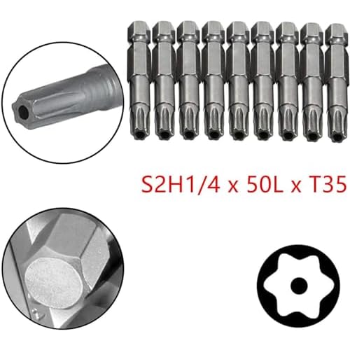 XMHF 10 Piece 50mm Long 1/4 Inch Hex Shank T35 Torx Head Magnetic Screw Driver Bit Set Security Tamper Proof Star 6 Point Screwdriver Kit Tools