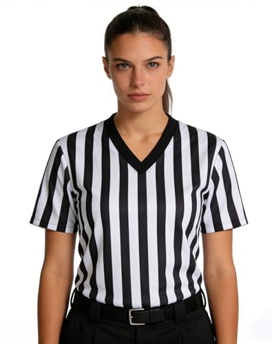 Women's V-Neck Referee Shirt - Black & White / Small
