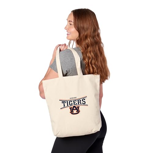 Canvas Tote Bag with Shoulder Straps - Auburn Tigers, 14" x 15", Beige