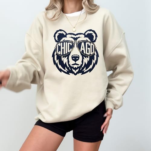 Chicago Bears Sweatshirt - Bold Bear Graphic, Small Sand