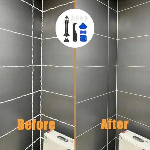 10 PCS Silicone Caulking Tools (Stainless Steel head) 5 in 1 Sealant Finishing Tool Grout Remove Scraper,Caulk Remover Glass Glue Angle Scraper for Bathroom Kitchen Floor,Window,Joint