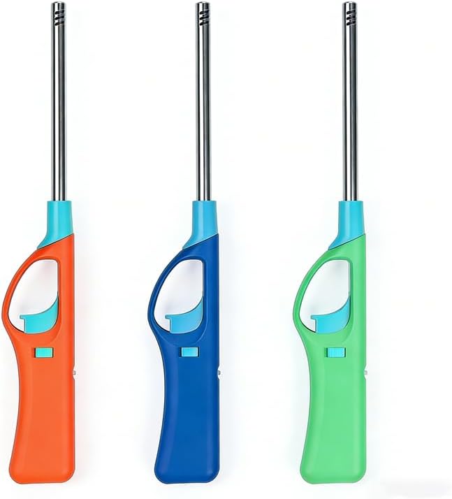 Skiennix Refillable Butane Lighter - Long Stem BBQ Lighter | 3 Pack Multipurpose Design