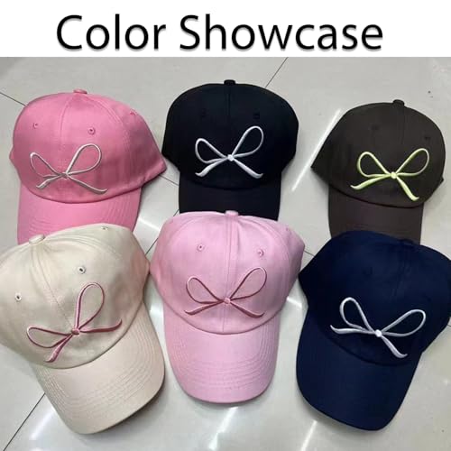 Distressed Baseball Cap with Bow - Dark Brown Ponytail Hat for Women