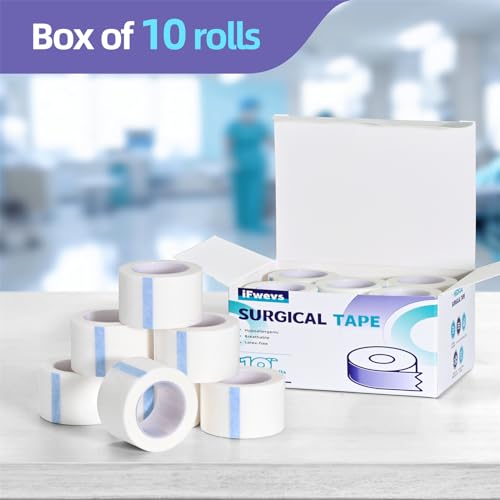 Hypoallergenic Paper Medical Tape - 10 Rolls, 1" x 10 Yards, White