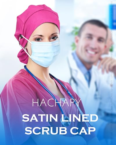 Satin Lined Scrub Cap for Women with Ponytail Button Closure - Pink (Hachapy)