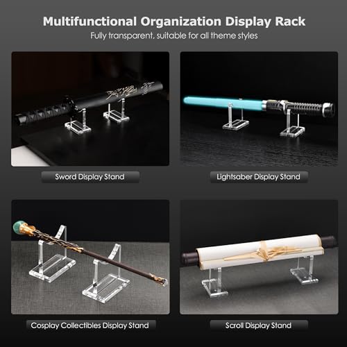 SANRUI 2.5 Inch Clear Acrylic Sword Stand Display - 8mm Thick Horizontal Katana Holder Rack for Tabletop, No Drilling Needed, 2 Pack