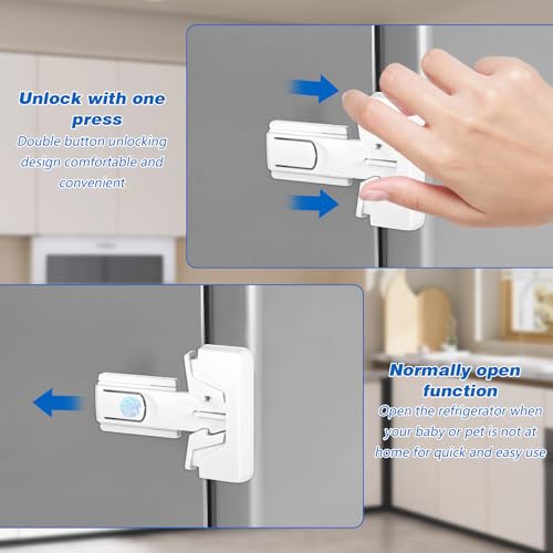 Bremorou 2 Pack Freezer Door Latches Refrigerator Lock Freezer Lock for Upright Freezer Refrigerator Fridge Freezer Door Lock Proof Refrigerator Lock Baby Safety Fridge Door Latch Locks (White)