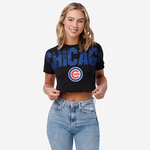 Chicago Cubs Crop Top Shirt - Women's Team Logo - Small