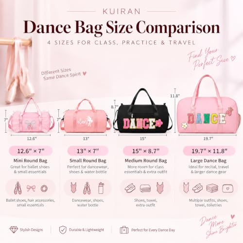 KUIRAN Pink Small Dance Bag 8L Duffle Tote with Shoulder Strap for Ballet, Gym, Travel