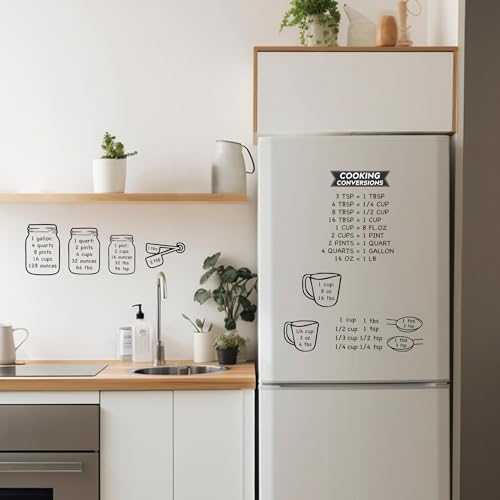 Kitchen Unit of Measurement Conversion Chart, Vinyl Measuring Conversion Decals for Cooking Baking, Gallon Quart Pint Cup Ounce Tbsp Tsp Conversion Chart Stickers for Cupboard Wall Fridge