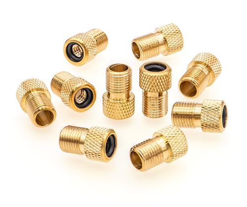 Brass Presta to Schrader Valve Adapter Set with Tire Caps - 2 Pack
