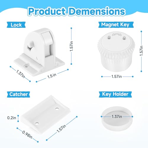 4 Pack Magnetic Cabinet Locks for Child Safety, Drawer Locks Baby Proofing, Magnetic Door Safety Locks for Cabinets and Drawers, Easy Installation No Tools Required (4 Pack and 1 Keys)