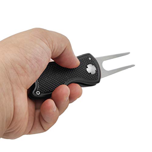 Foldable Golf Divot Repair Tool with Magnetic Ball Marker - Black